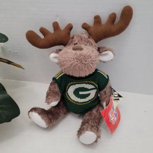 Tags Roxbury 9" Plush Doll Moose Elk Packers Sitting Green Yellow Knit Shirt